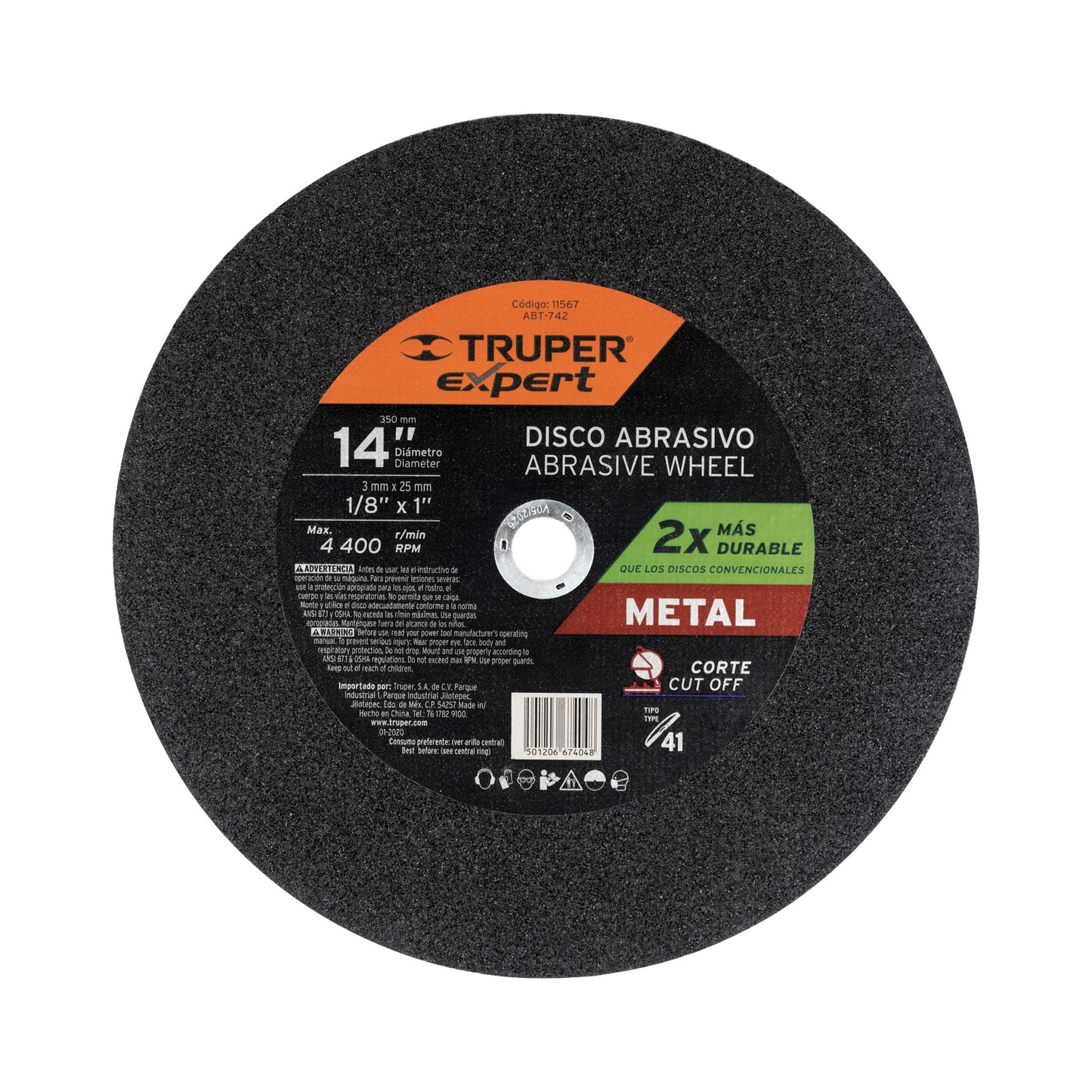 ABT-742 Disco para corte de metal, Tipo 41, diámetro 14"