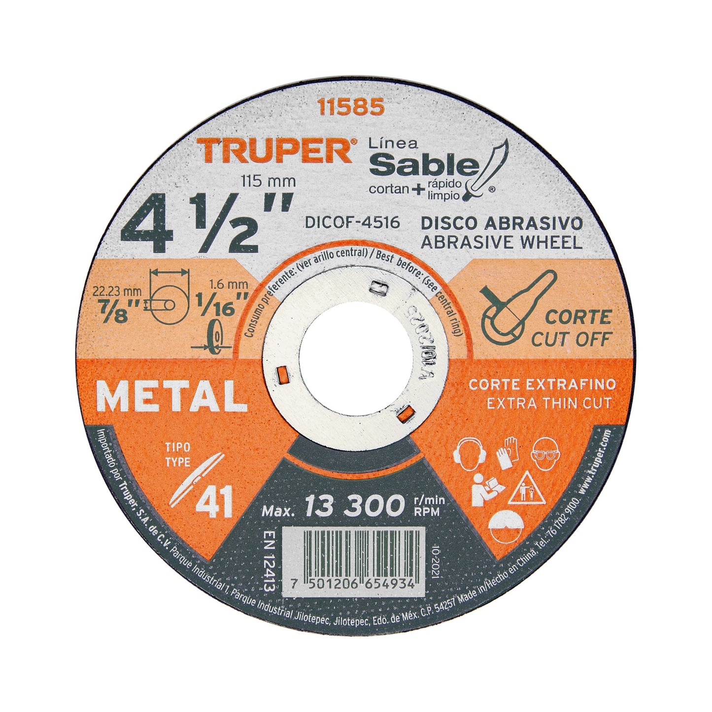 DICOF-4516 Disco Tipo 41, corte extrafino de metal, Línea Sable 4-1/2",1.6mm