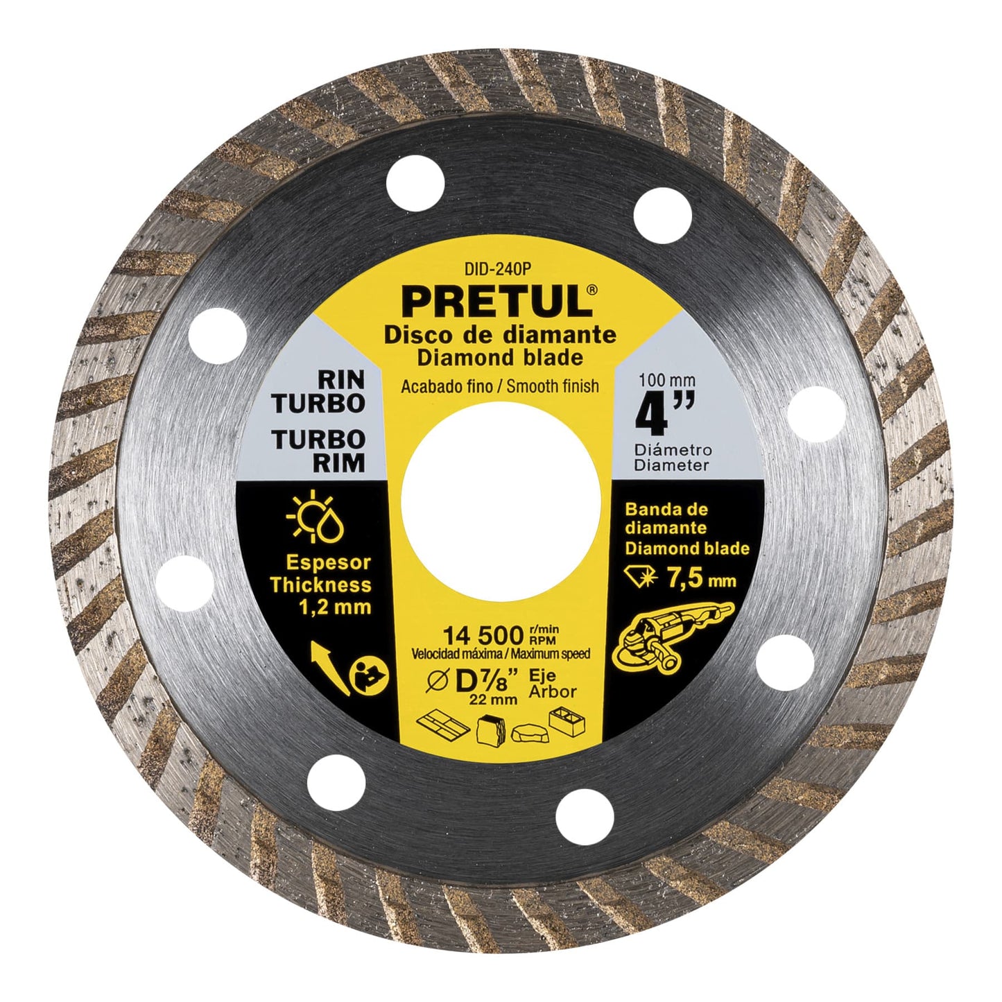 DID-240P Disco de diamante, rin turbo, 4', Pretul"