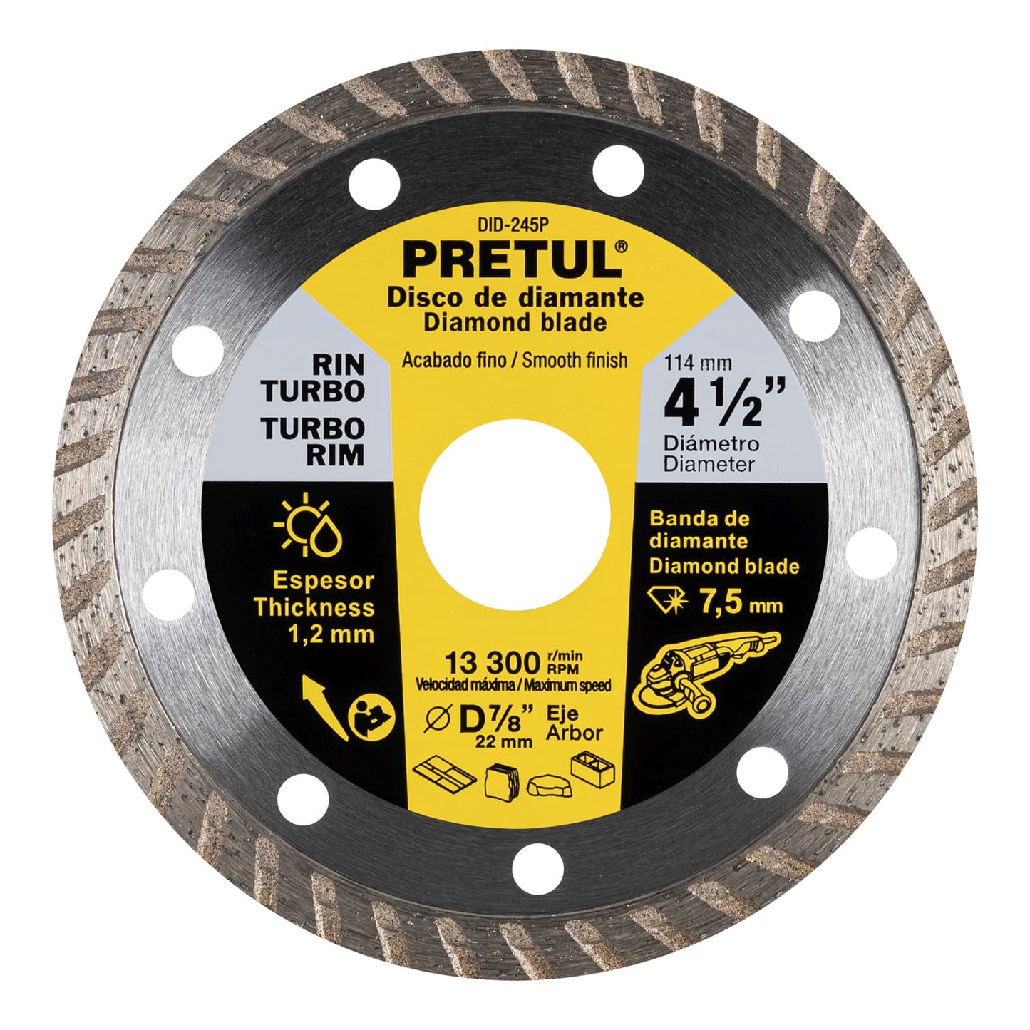 DID-245P Disco de diamante, rin turbo, 4-1/2', Pretul"