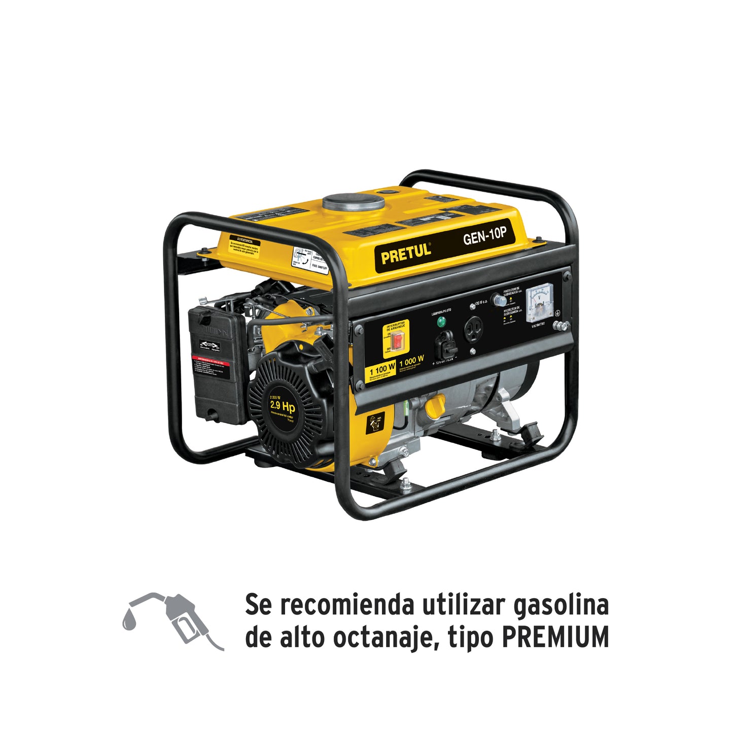 GEN-10P Generador eléctrico con motor a gasolina, 1.1 kW, Pretul"