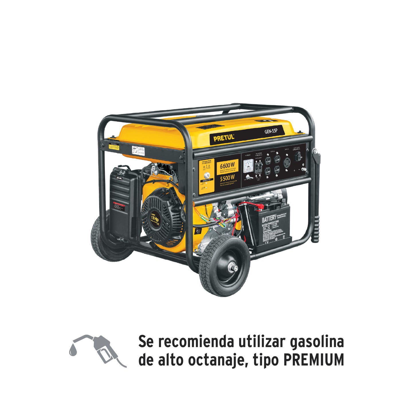 GEN-55P Generador eléctrico con motor a gasolina, 6.6 kW, Pretul"
