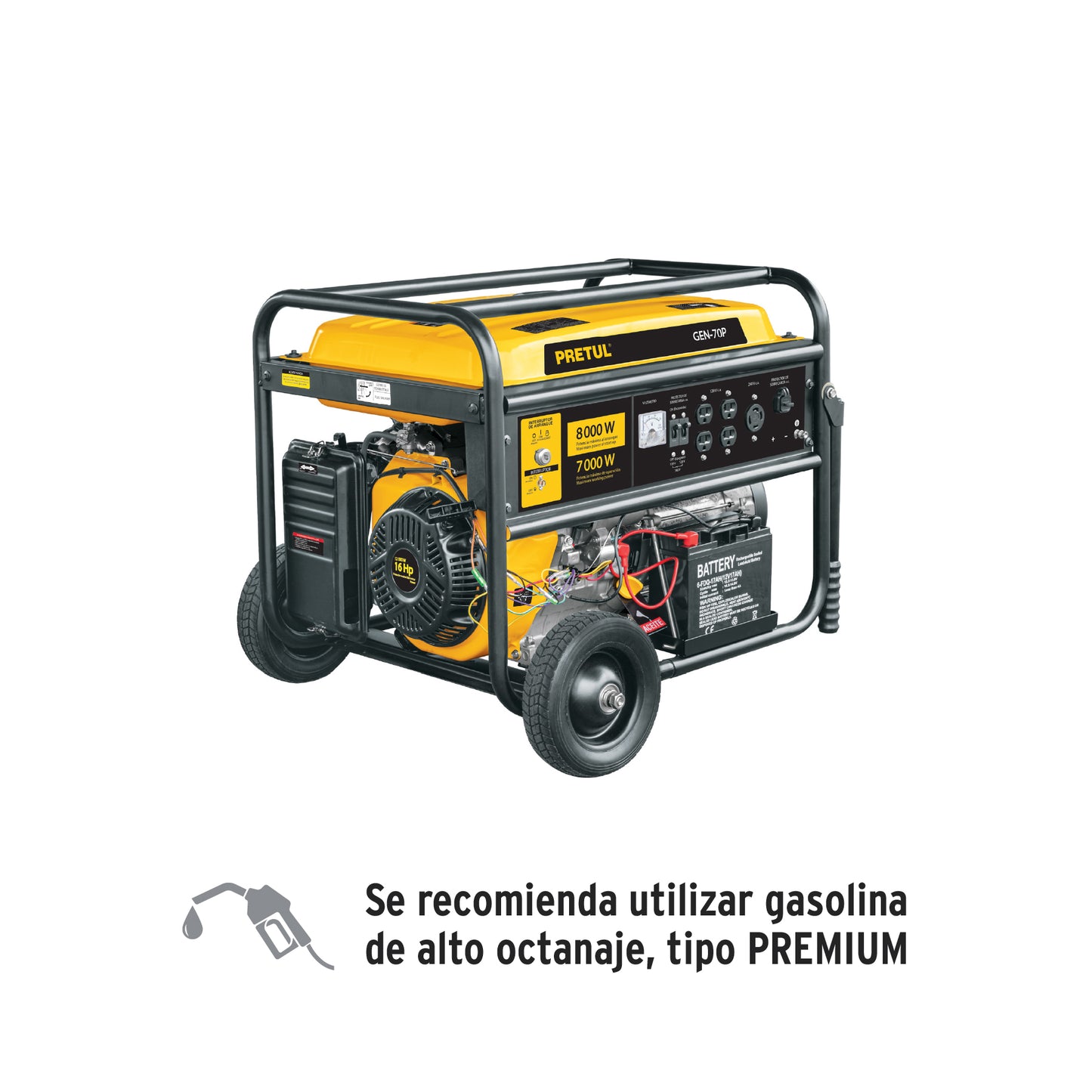 GEN-70P Generador eléctrico con motor a gasolina, 8 kW, Pretul"