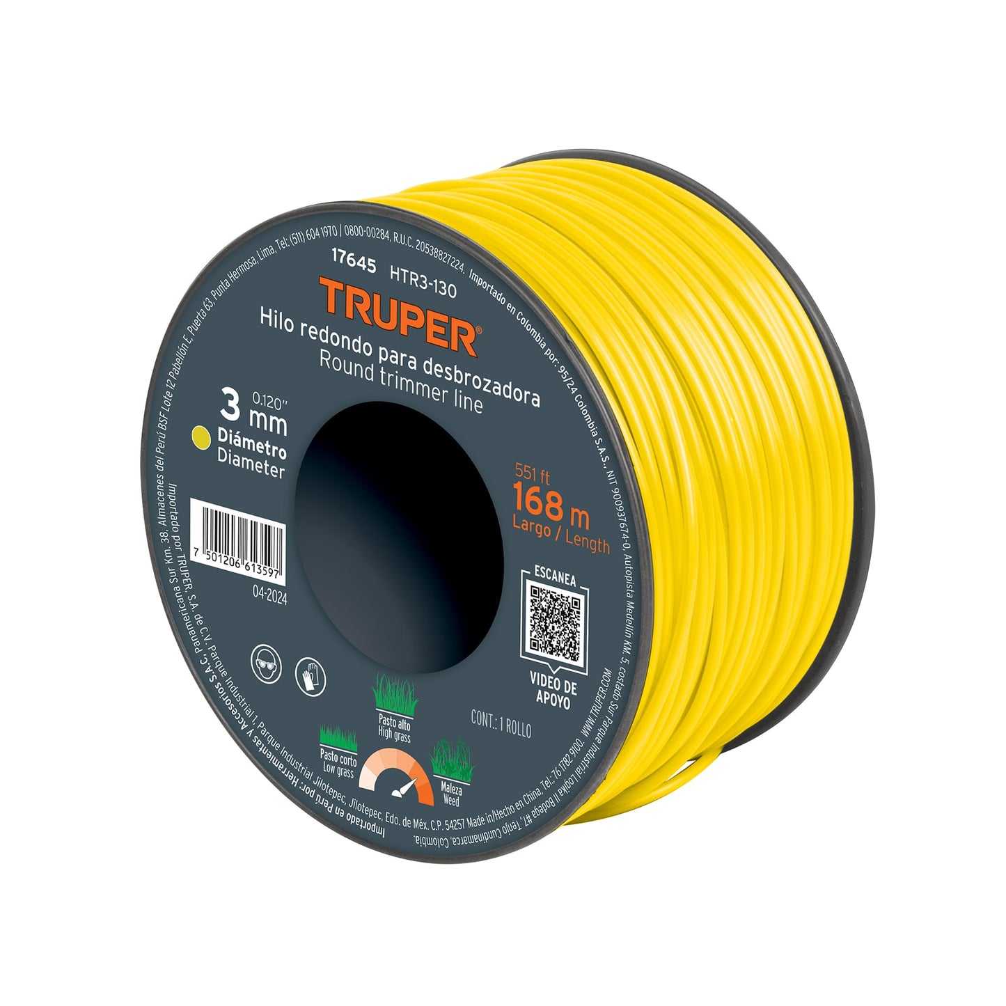 HTR3-130 Hilo redondo para guadañadora, carrete, 142 m , 3.3 mm