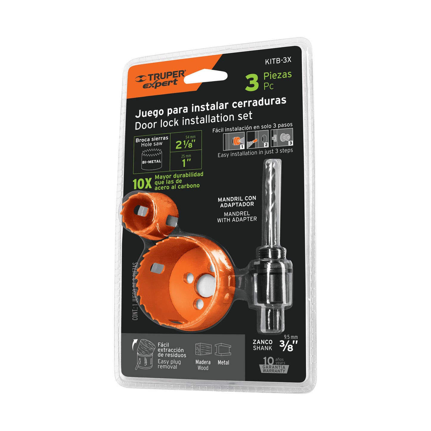 KITB-3X Jgo de 3 pzas. bimetálicas p/instalar cerraduras, Expert"