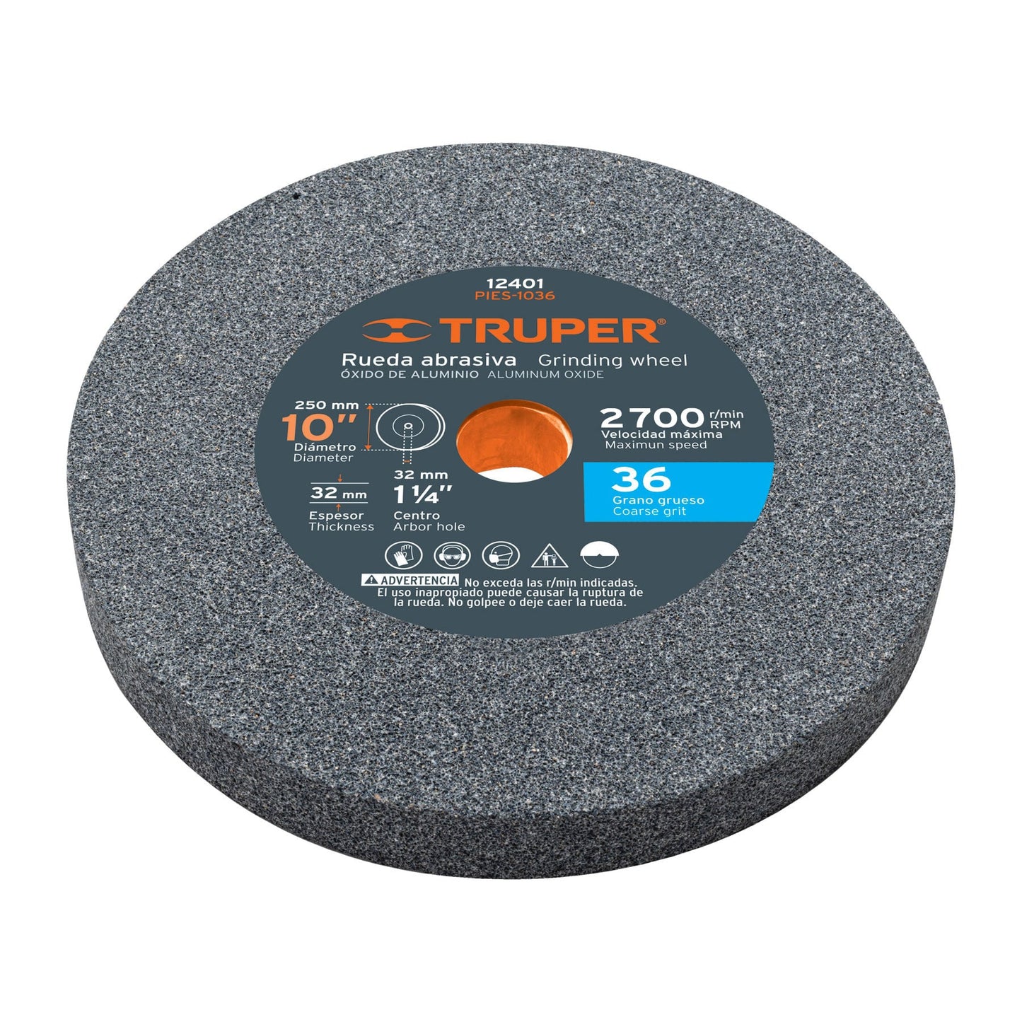 PIES-1036 Rueda para esmeril 10 X 1-1/4", óxido de aluminio, grano 36