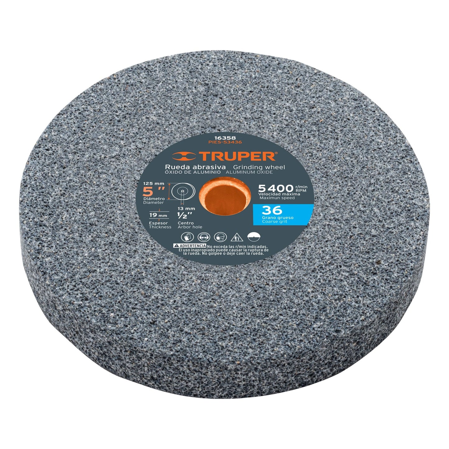 PIES-53436 Piedra para esmeril 5" x 3/4" óxido de aluminio, grano 36