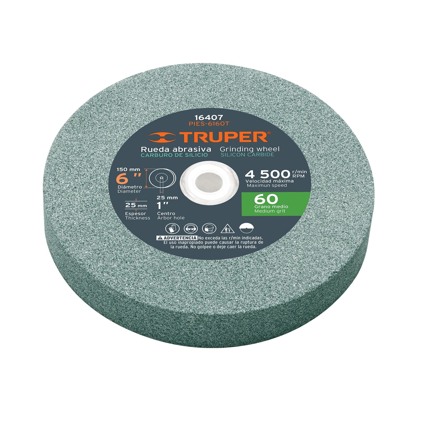 PIES-6160T Piedra para esmeril 6" x 1", carburo de silicio, grano 60