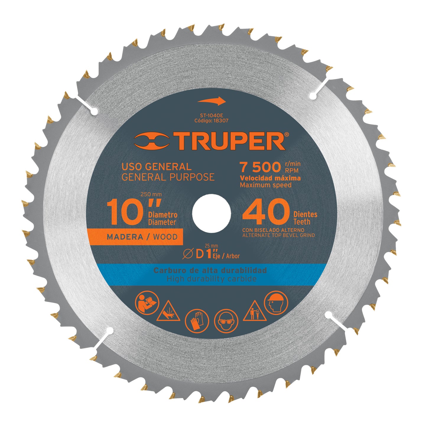 ST-1040E Discos sierra p/madera 10', 40 dientes, centro 1'
