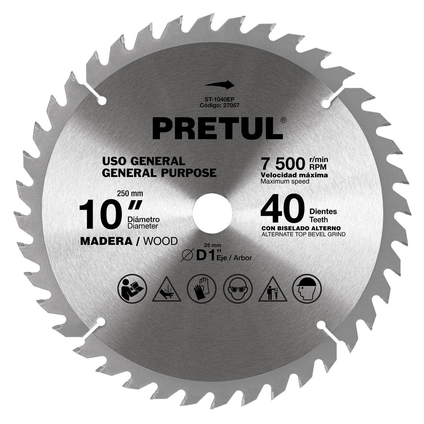 ST-1040EP Disco sierra p/madera 10', 40 dientes, centro 1', Pretul"