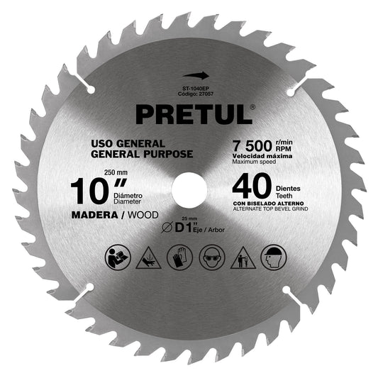 ST-1040EP Disco sierra p/madera 10', 40 dientes, centro 1', Pretul"