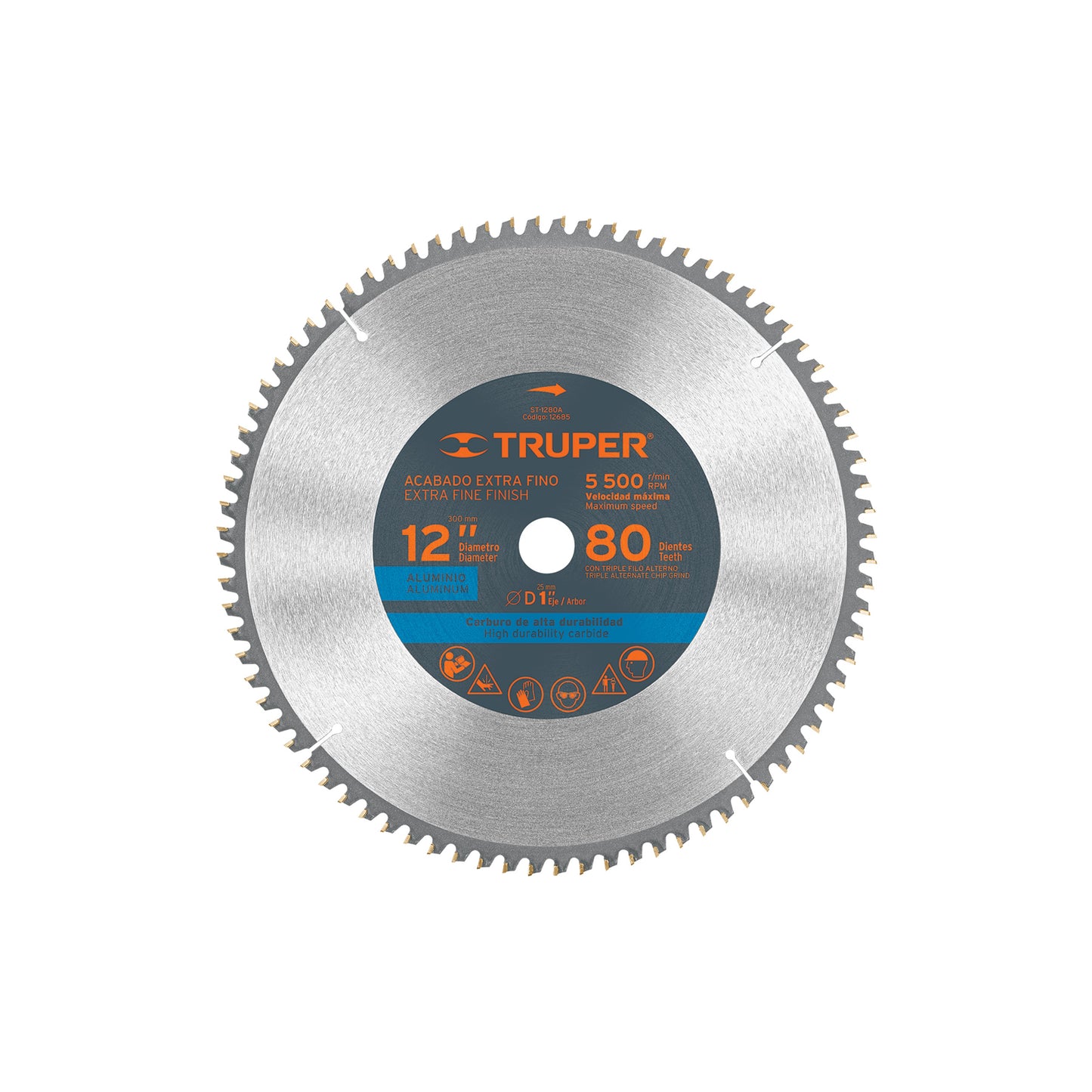 ST-1280A Disco sierra p/aluminio 12", 80 dientes, centro 1"