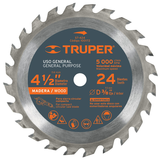 ST-424 Disco sierra p/madera 4-1/2', 24 dientes, centro 3/8'"