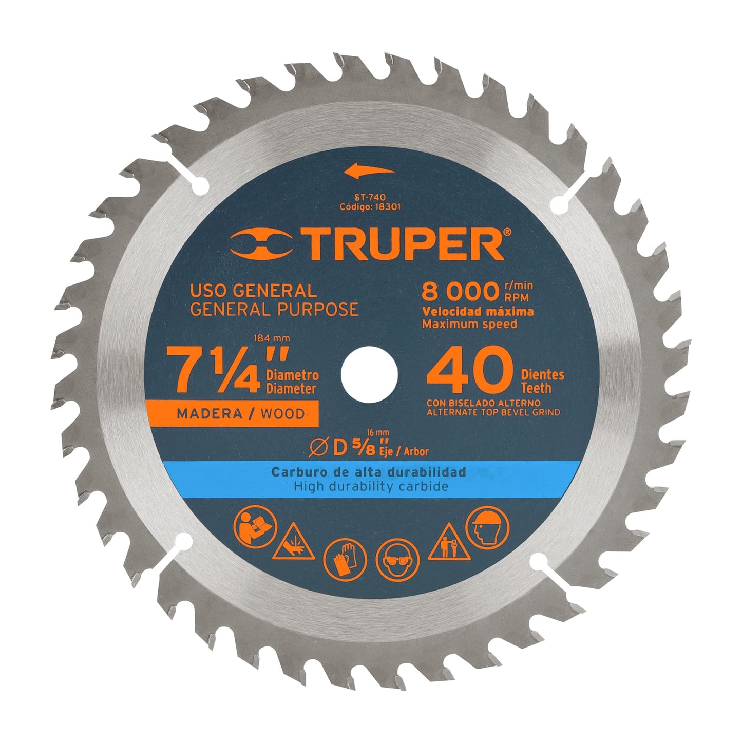 ST-740 Disco sierra p/madera 7-1/4", 40 dientes, centro 5/8"