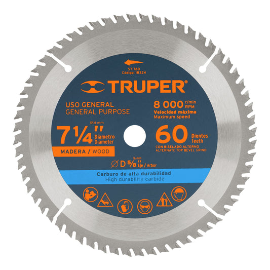 ST-760 Disco sierra p/madera 7- 1/4', 60 dientes, centro 5/8'"