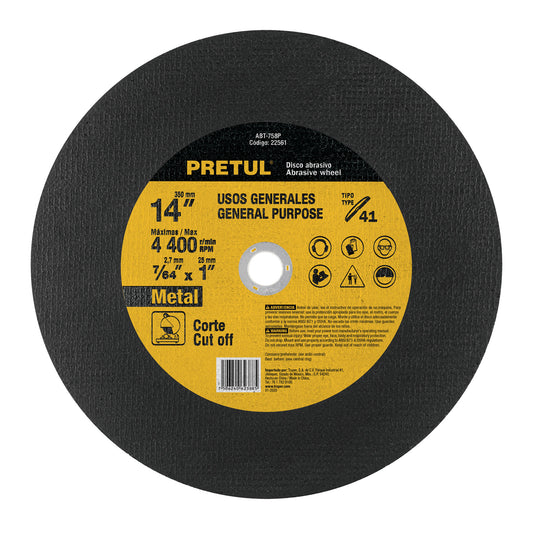 ABT-758P Disco corte metal, Tipo 41, 14" , usos generales, Pretul