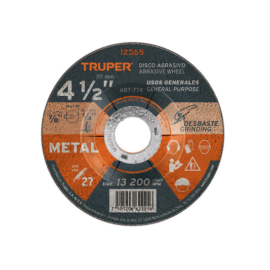ABT-774 Disco para desbaste de metal, Tipo 27, diámetro 4-1/2"