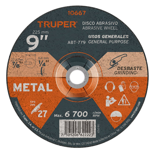 ABT-779 Disco para desbaste de metal, Tipo 27, diámetro 9"