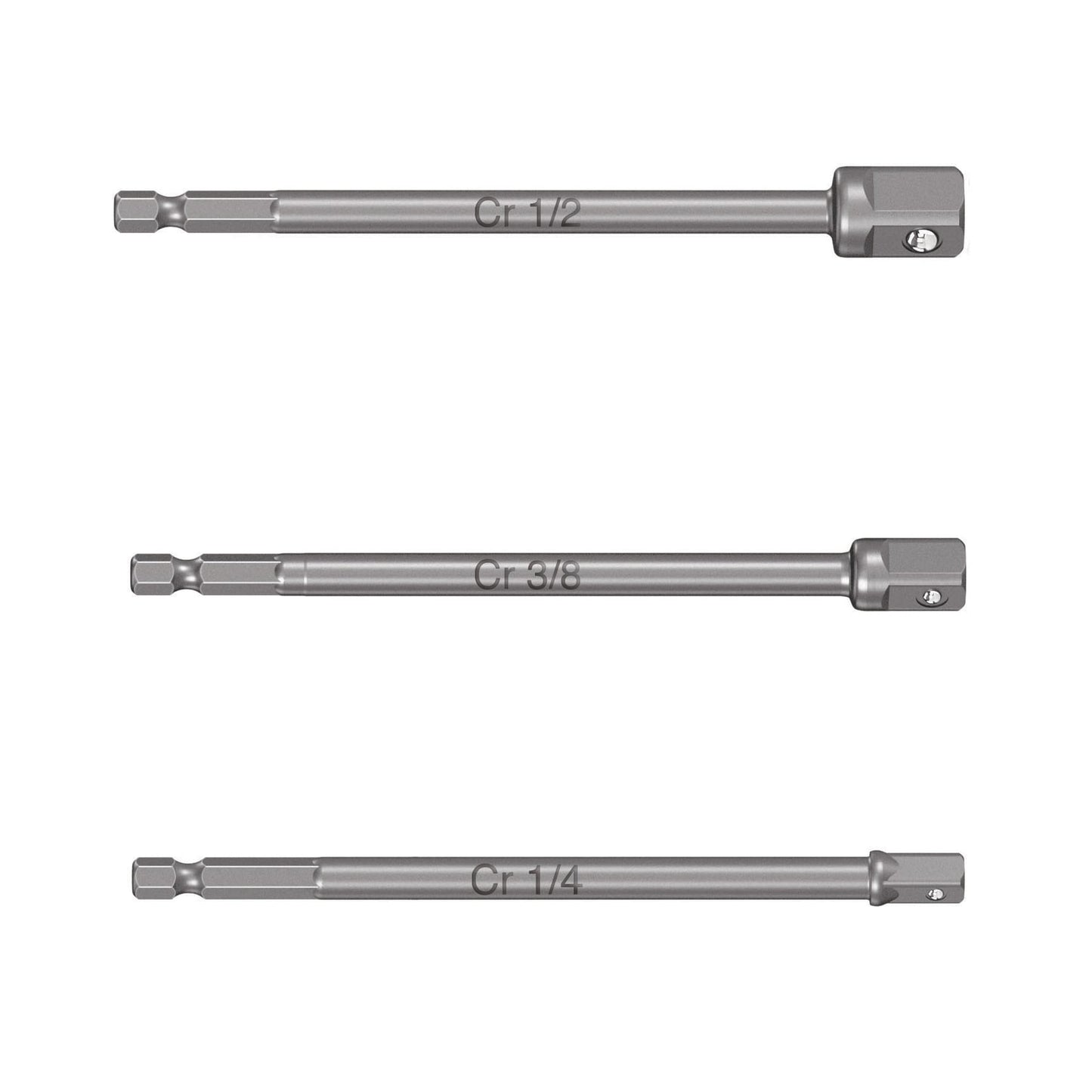 ADA-3L Juego de adaptadores largos para copas,1/4,3/8 y 1/2", 3pzas