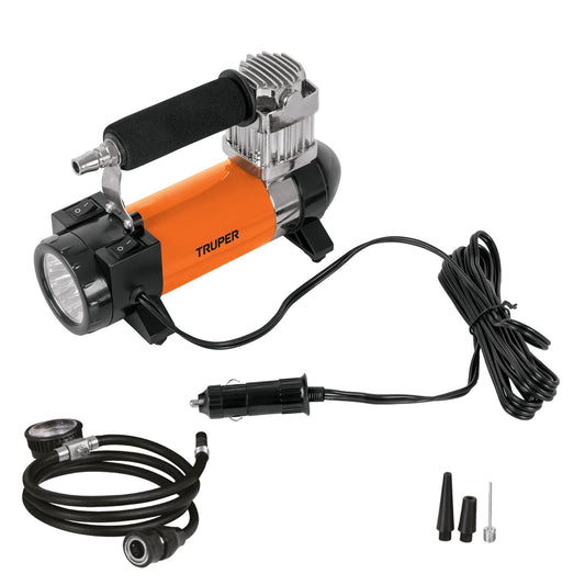 COMP-12 Compresor de aire 12 V portátil, para auto, incluye maletín"