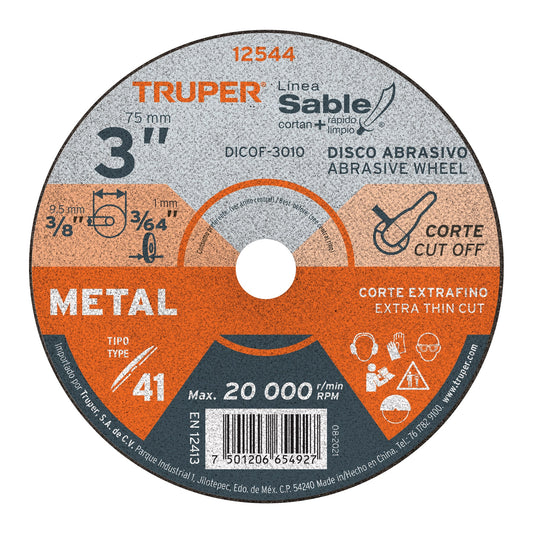 DICOF-3010 Disco para corte extrafino de metal, Tipo 41 , 3"