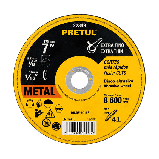 DICOF-7015P Disco Tipo 41 para corte extrafino de metal 7", 1.5 mm Pretul