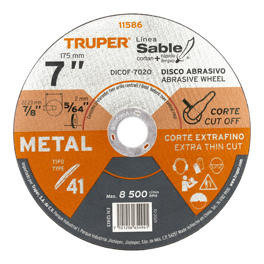 DICOF-7020 Disco Tipo 41, corte extrafino de metal Línea Sable 7", 1.8mm
