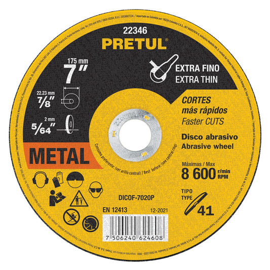 DICOF-7020P Disco Tipo 41 para corte extrafino de metal 7", 1.8 mm Pretul