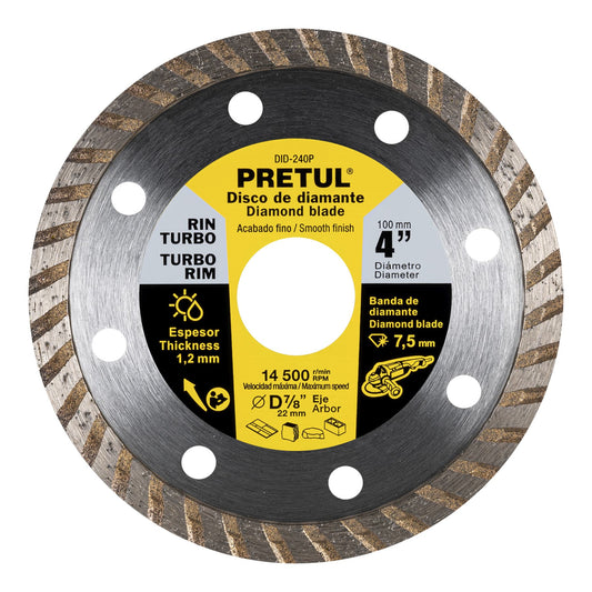 DID-240P Disco de diamante, rin turbo, 4', Pretul"