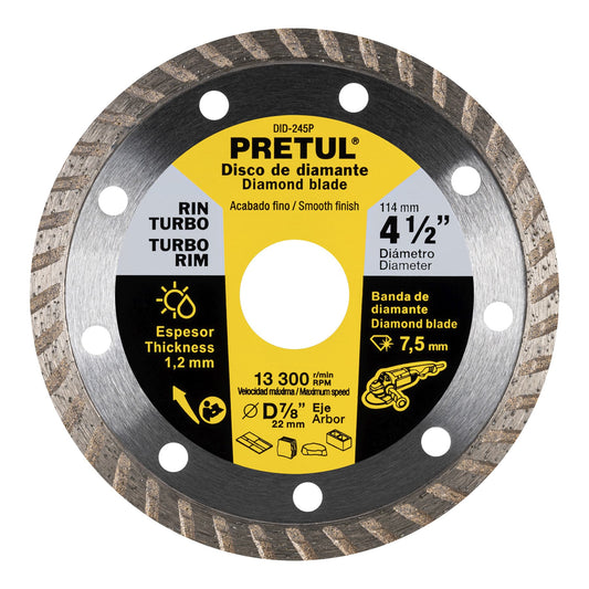 DID-245P Disco de diamante, rin turbo, 4-1/2', Pretul"