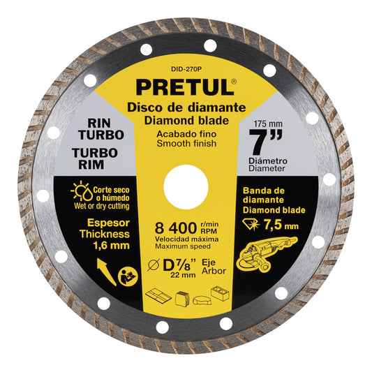 DID-270P Disco de diamante, rin turbo, 7', Pretul"