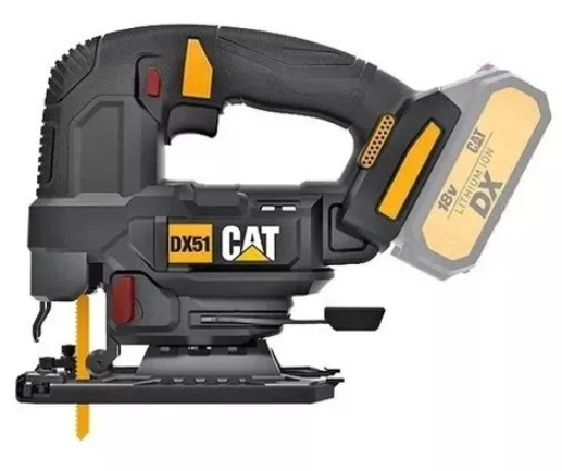 Sierra caladora CAT 18V, modelo DX51KC0120, incluye batería 2.0Ah y cargador, ideal para cortes precisos y portátiles.