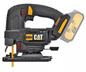 Sierra caladora CAT 18V, modelo DX51KC0120, incluye batería 2.0Ah y cargador, ideal para cortes precisos y portátiles.