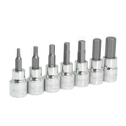 Jgo dados pta hex 3/8" mm 7pz