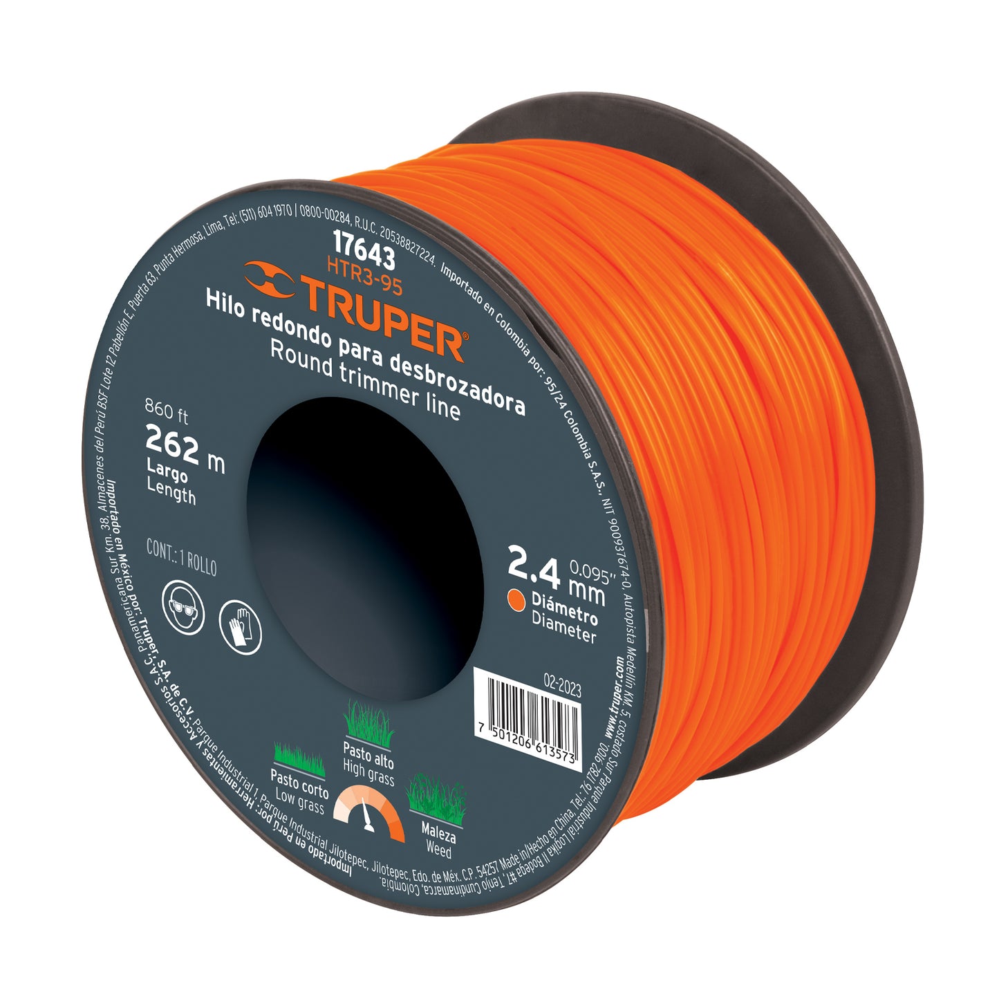 HTR3-95 Hilo redondo para guadañadora, carrete, 262 m , 2.4 mm