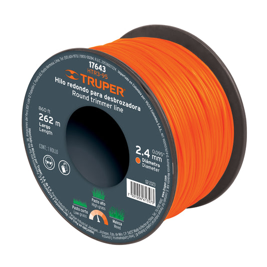 HTR3-95 Hilo redondo para guadañadora, carrete, 262 m , 2.4 mm