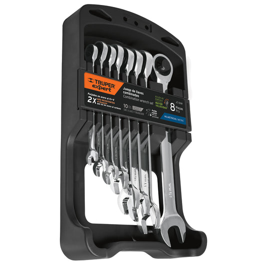 JC-8XM Juego de 8 llaves métricas pulidas con ratchet, Truper Expert