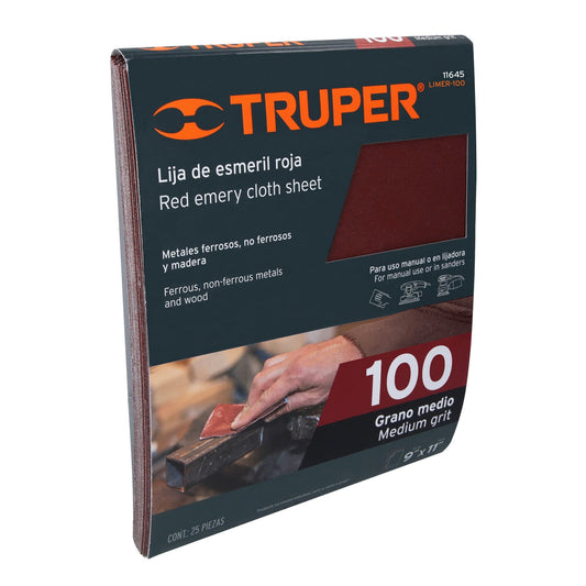 LIMER-100 Lija de esmeril roja, grano 100"