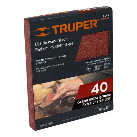 LIMER-40 Lija de esmeril roja, grano 40"