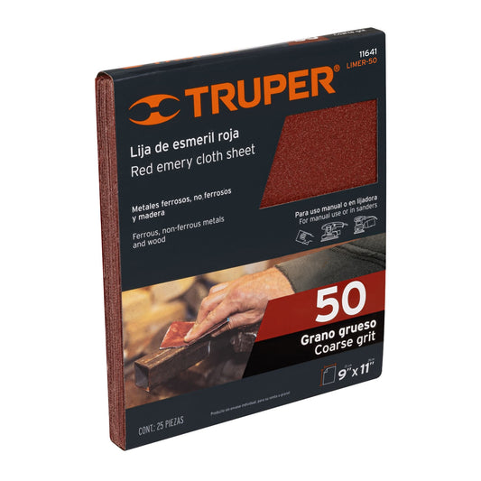 LIMER-50 Lija de esmeril roja, grano 50"