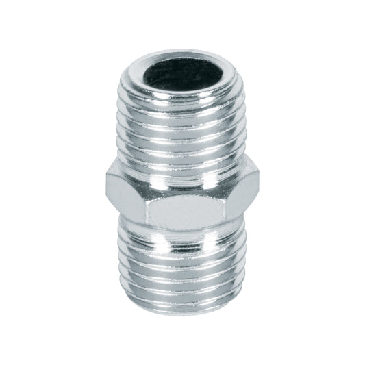 NIPLE-P Niple tipo macho-macho de acero cromado, 1/4 NPT, Pretul