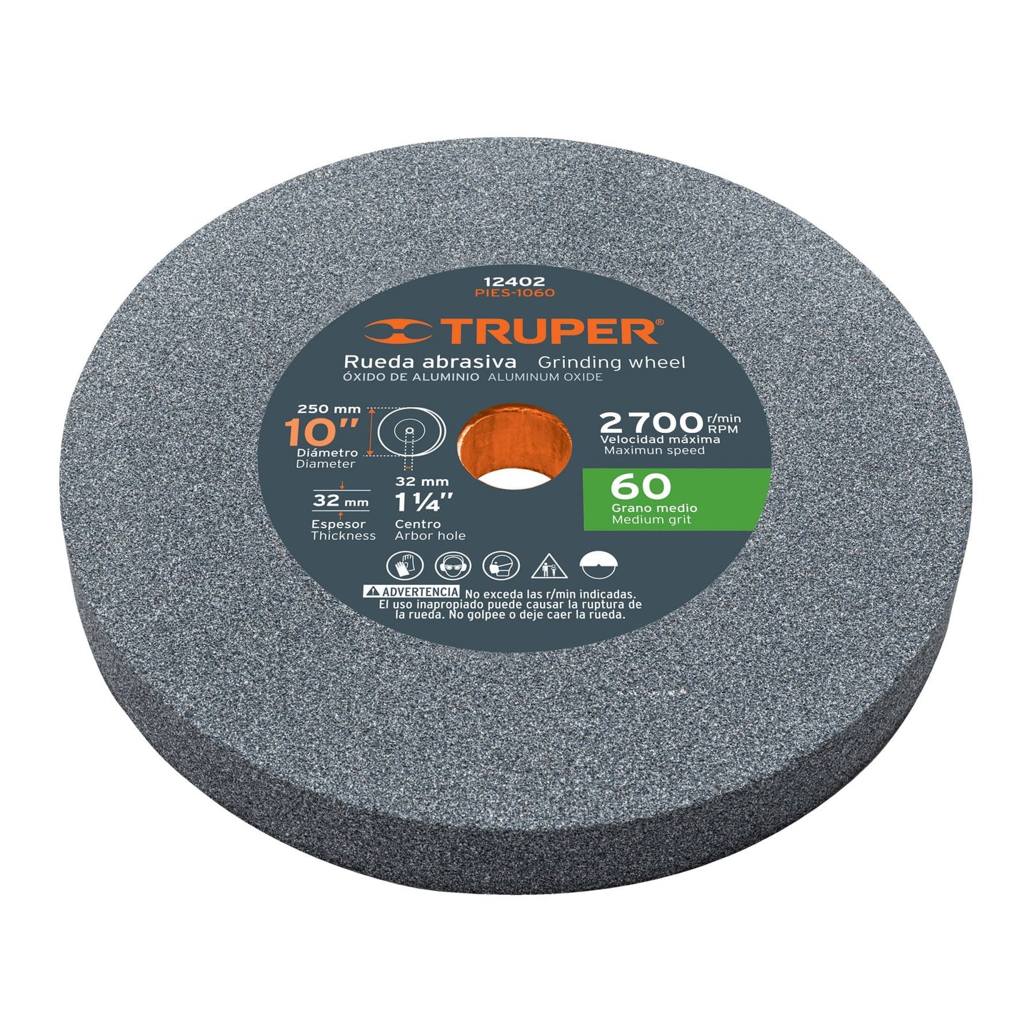 PIES-1060 Rueda para esmeril 10 X 1-1/4", óxido de aluminio, grano