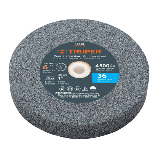 PIES-6136 Piedra para esmeril 6" x 1" óxido de aluminio, grano 36