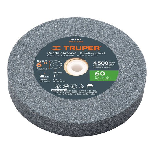 PIES-6160 Piedra para esmeril 6" x 1" óxido de aluminio, grano 60