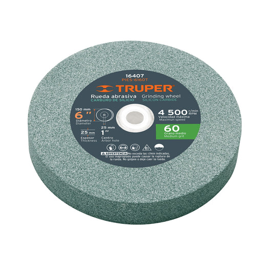 PIES-6160T Piedra para esmeril 6" x 1", carburo de silicio, grano 60