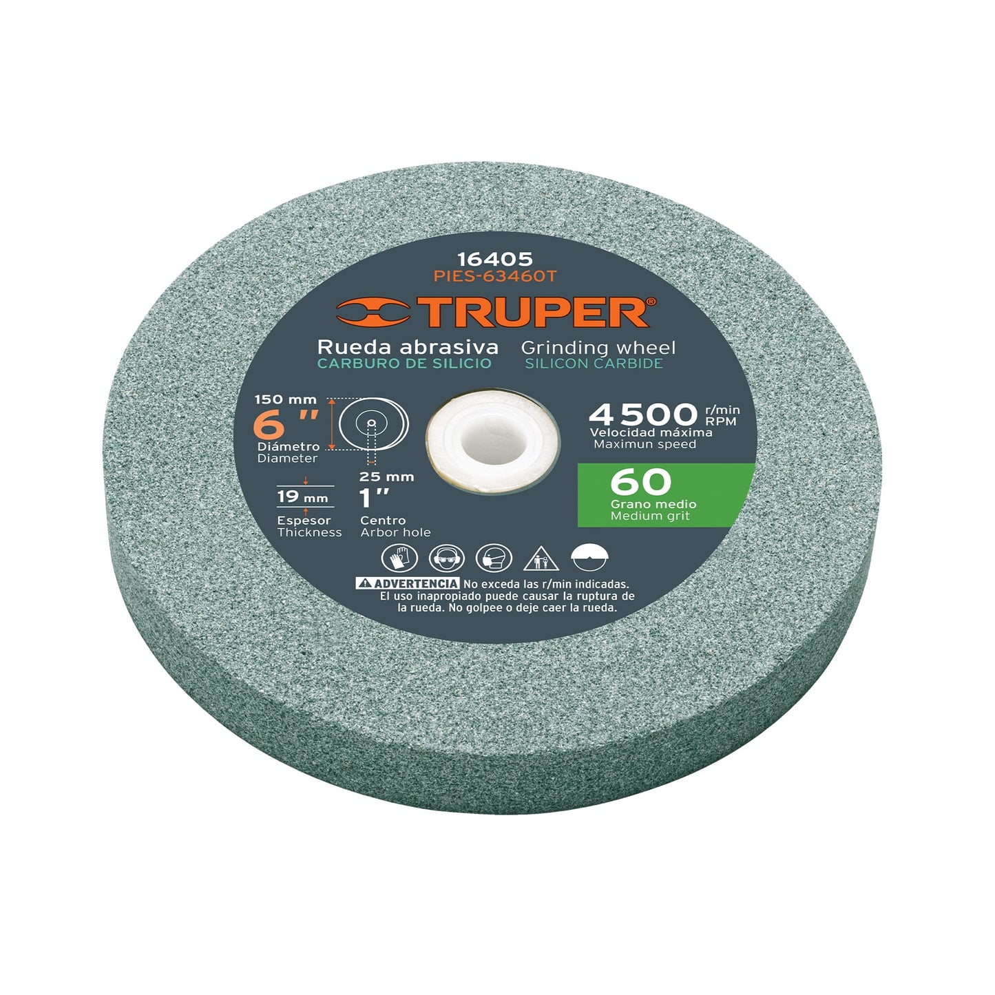 PIES-63460T Piedra para esmeril 6" x 3/4", carburo de silicio, grano 60