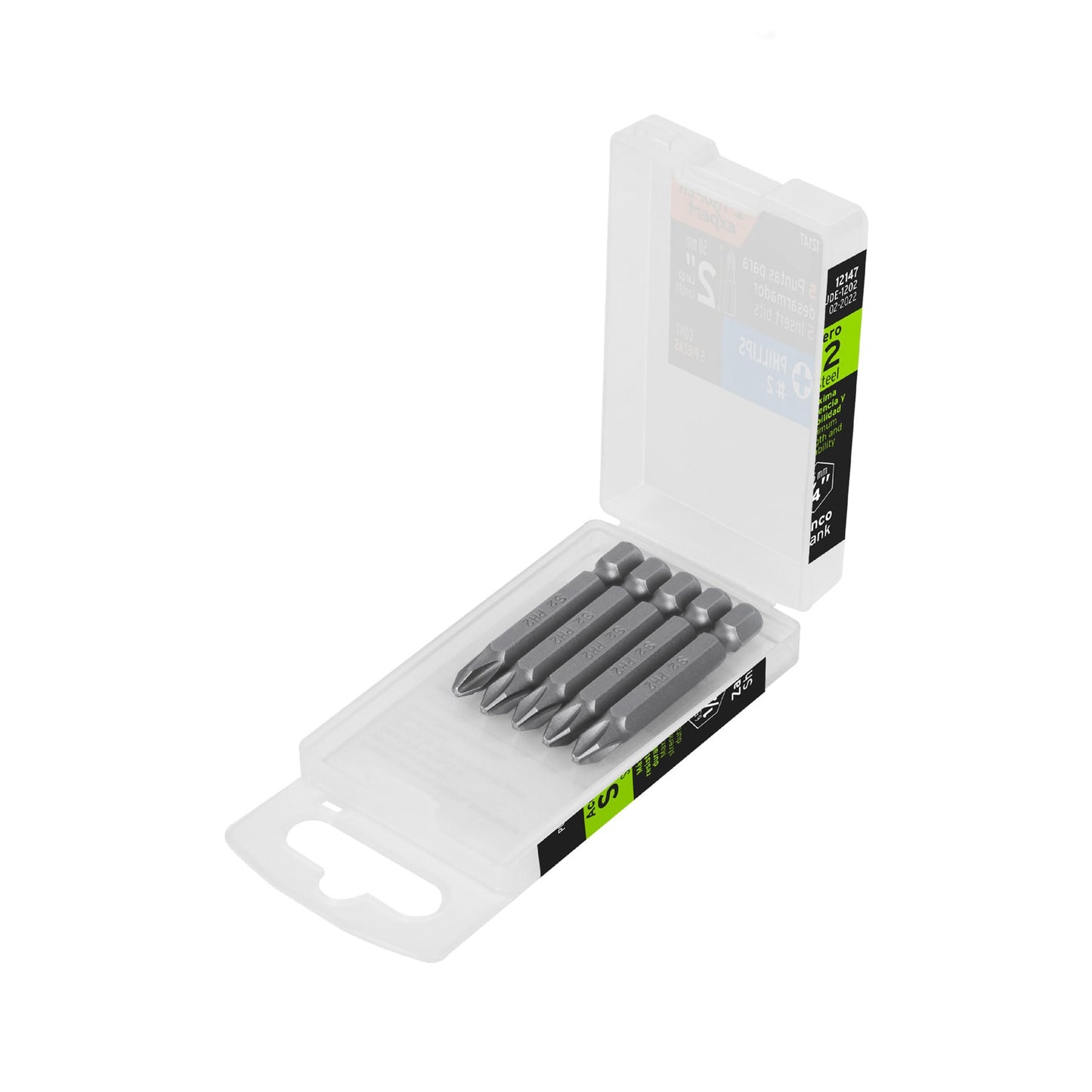 PUDE-1202 Puntas Phillips #2, 2', estuche con 5 piezas, Expert"