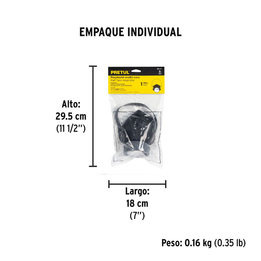 RES-1-P Respirador sin cartucho, 1 filtro, Pretul