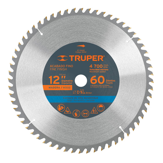 ST-1260E Disco sierra p/madera 12", 60 dientes, centro 1"