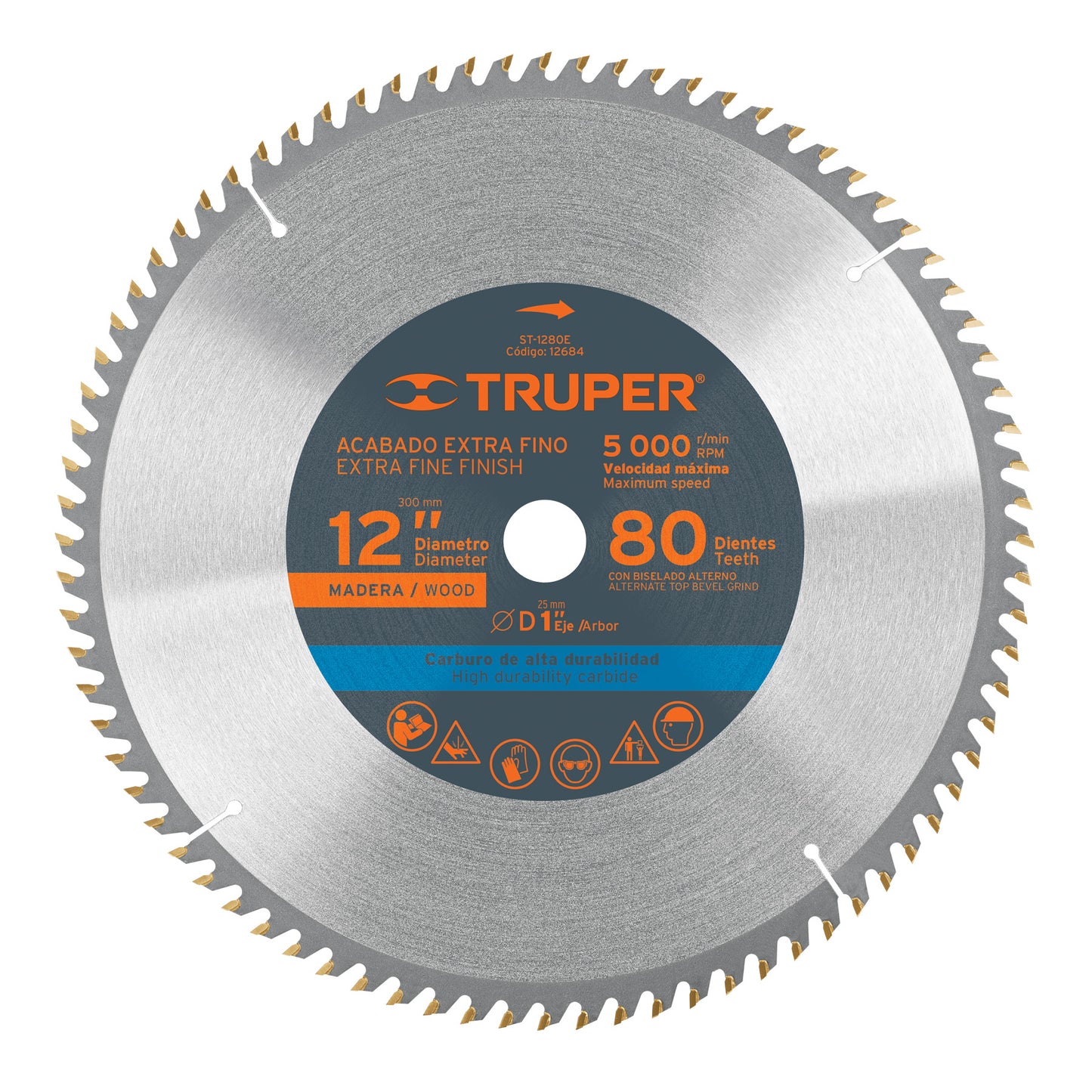 ST-1280E Disco sierra p/madera 12', 80 dientes, centro 1"
